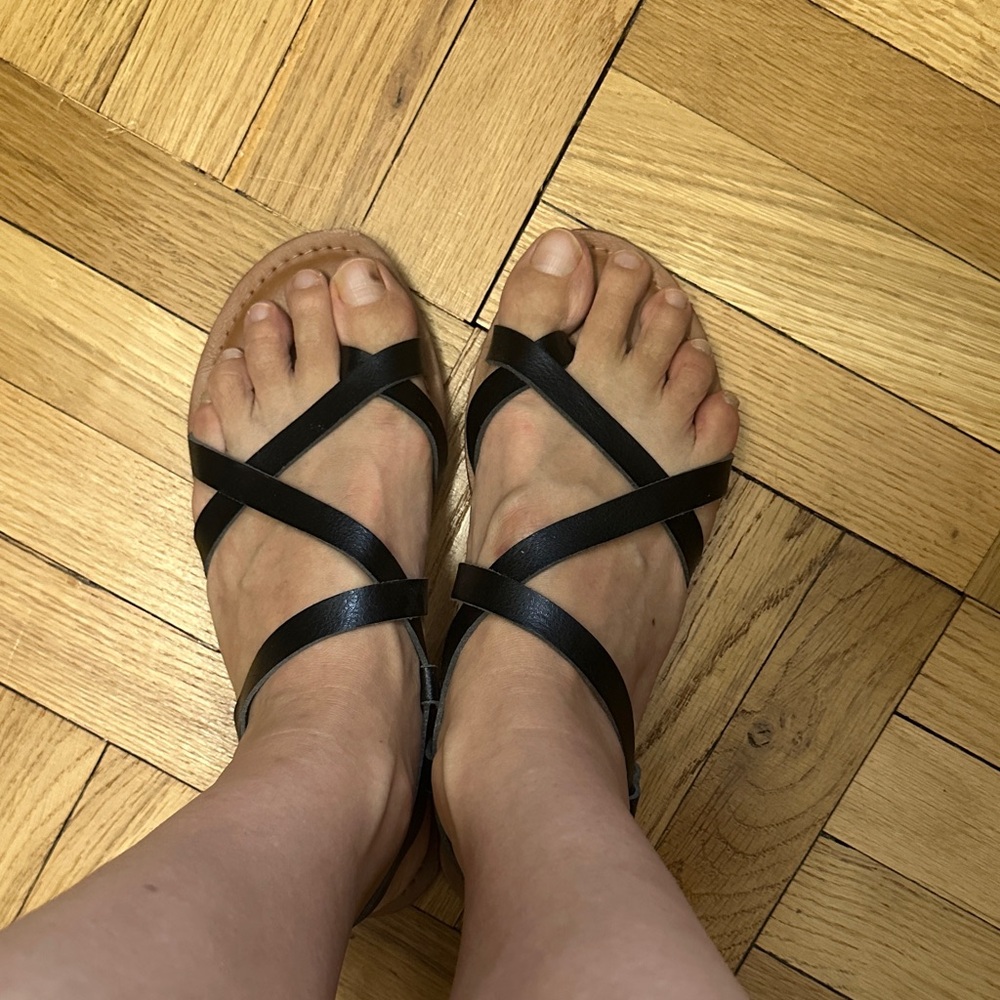 Sun + Stone Black Strappy Sandals